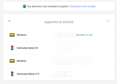 Google: Tableau de bord de s&eacute;curit&eacute;