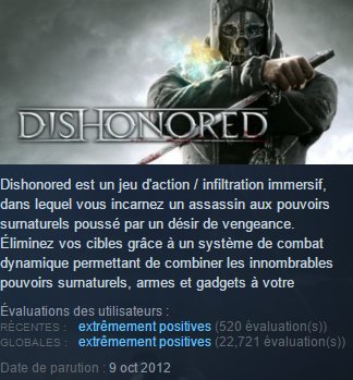 Steam Evaluations de la communaut&eacute; note r&eacute;cente et note globale